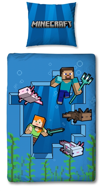 Billede af Minecraft sengetøj - 150x210 cm - Alex og Steve - Sengesæt med 2 i 1 design - 100% bomuld